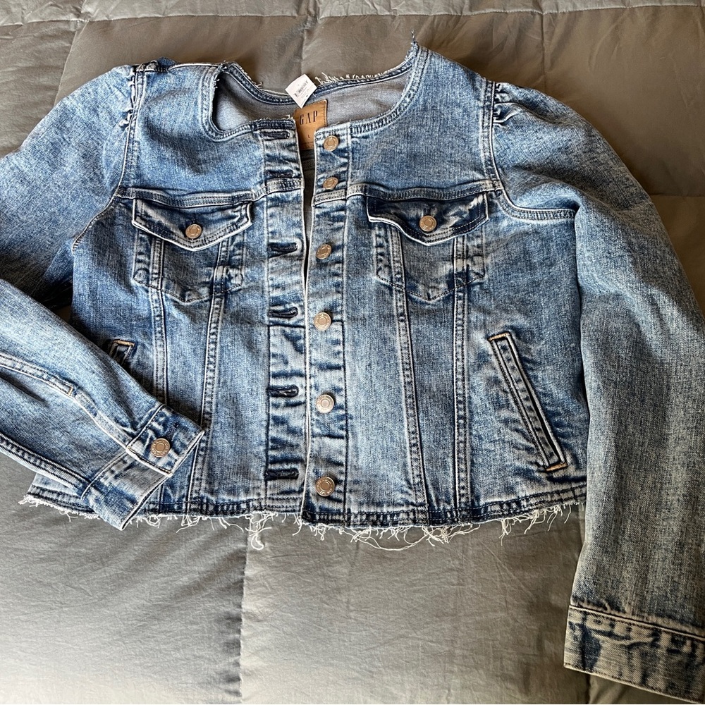 GAP cropped distressed denim jacket